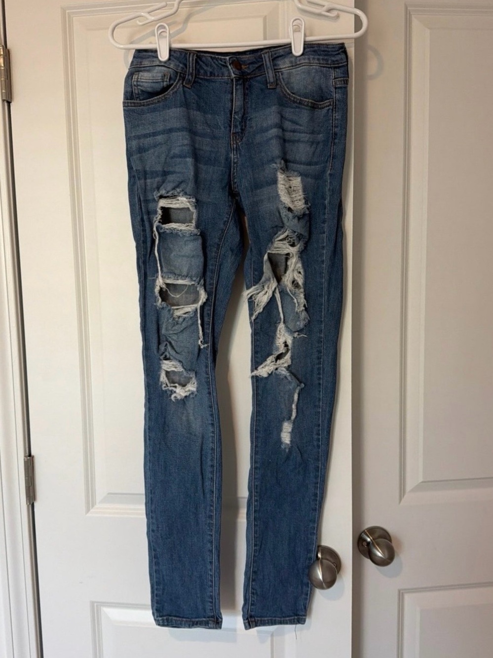 Fashion Nova Light Blue Ripped Skinny Jeans